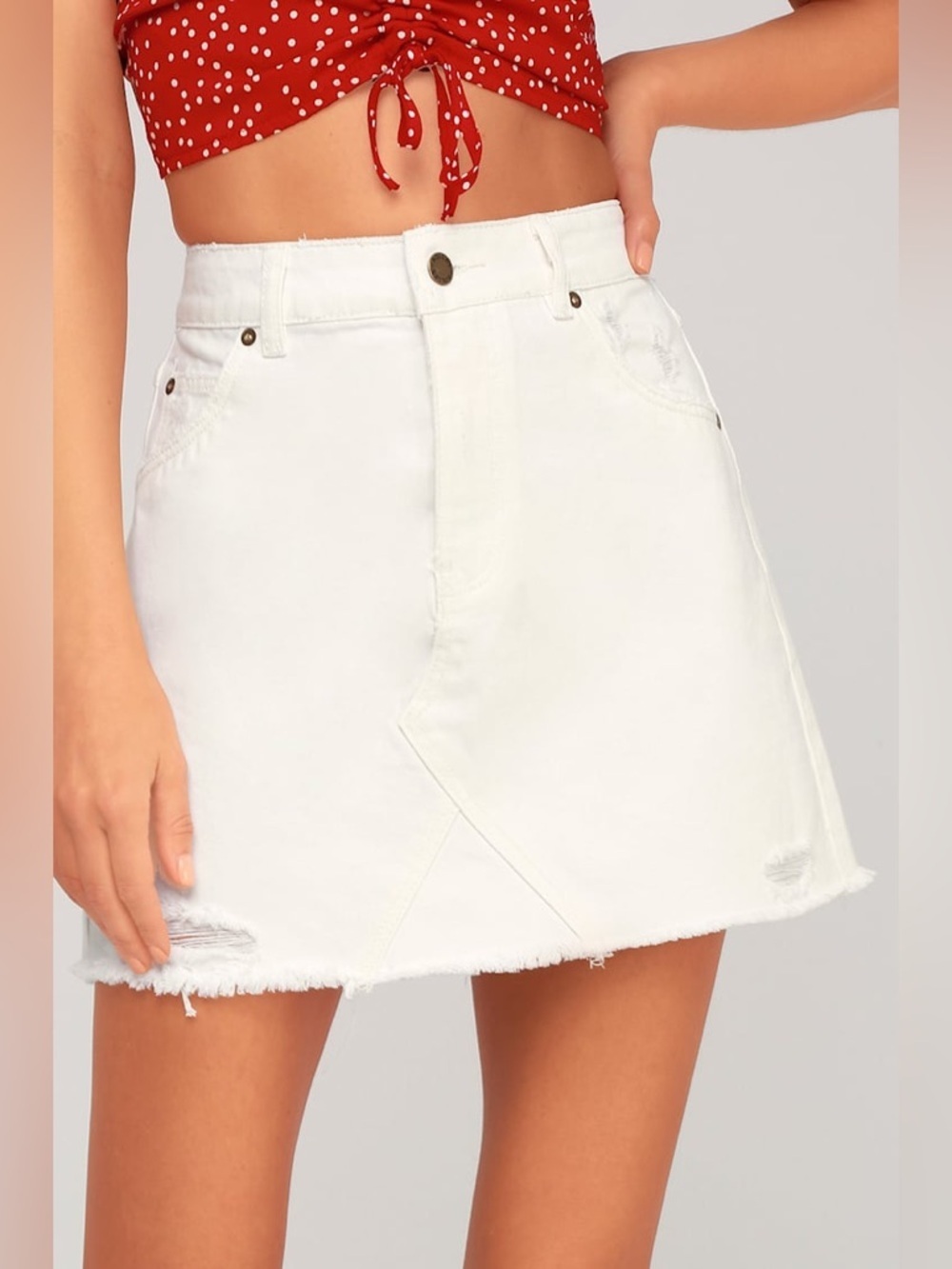 ROLLA’s Claudia White Distressed Denim Mini Skirt